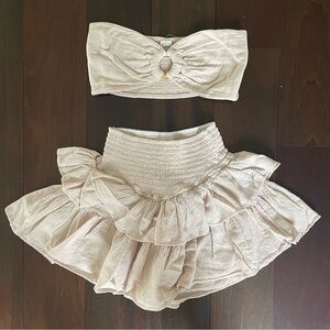 Cream Bubble Mini Skirt with Ruffled Tiers and Matching Bandeau